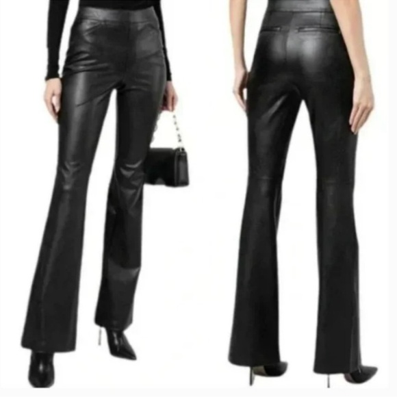 Spanx Faux Leather Flare Pull On Pants Trousers Dark Brown - Picture 1 of 14